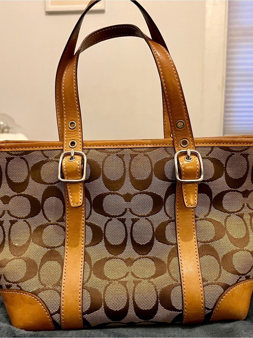 Coach Brown and Tan Signature Canvas Tote - Picture 2 of 9